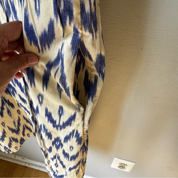 J Crew Cotton Blue White Geometric Tribal Print Lined Tie Strap Dress Sz 10 - Picture 4 of 6